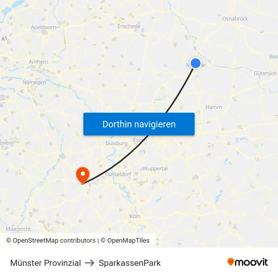 Münster Provinzial to SparkassenPark map