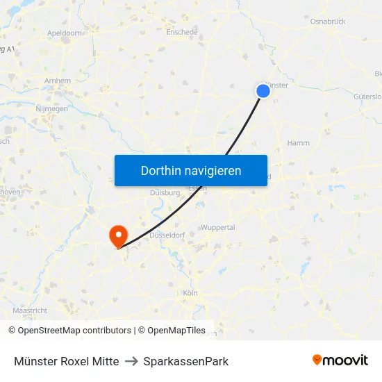 Münster Roxel Mitte to SparkassenPark map