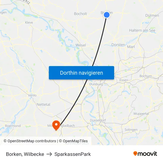 Borken, Wilbecke to SparkassenPark map