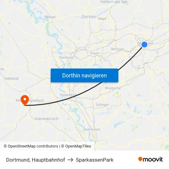 Dortmund, Hauptbahnhof to SparkassenPark map
