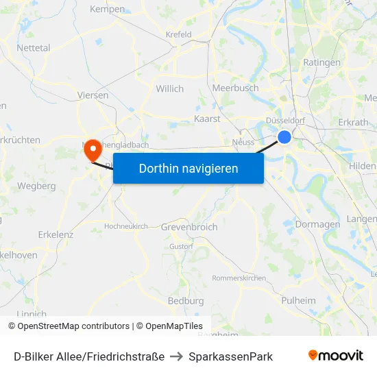 D-Bilker Allee/Friedrichstraße to SparkassenPark map