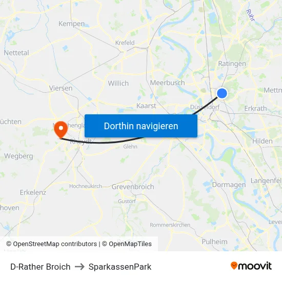 D-Rather Broich to SparkassenPark map