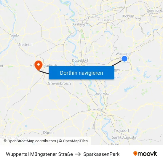 Wuppertal Müngstener Straße to SparkassenPark map