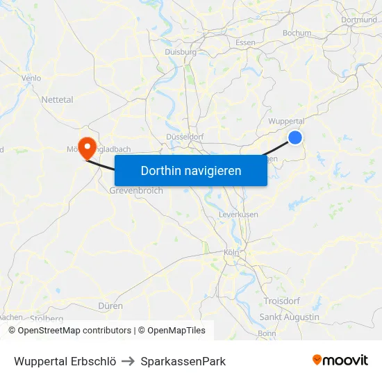 Wuppertal Erbschlö to SparkassenPark map
