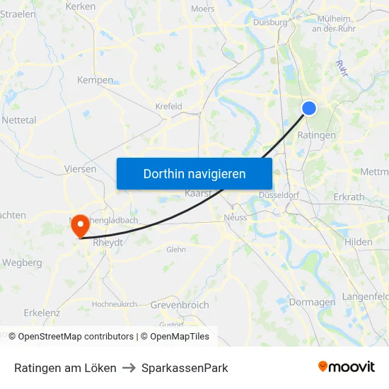 Ratingen am Löken to SparkassenPark map