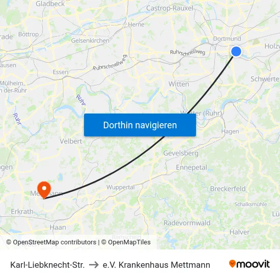 Karl-Liebknecht-Str. to e.V. Krankenhaus Mettmann map
