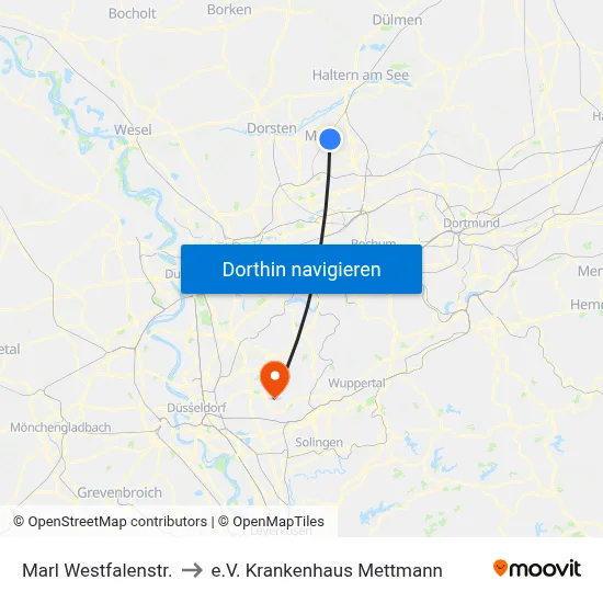 Marl Westfalenstr. to e.V. Krankenhaus Mettmann map