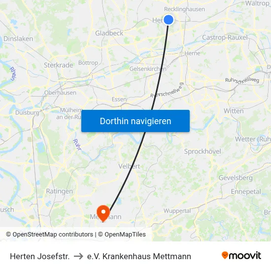 Herten Josefstr. to e.V. Krankenhaus Mettmann map