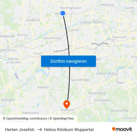 Herten Josefstr. to Helios Klinikum Wuppertal map