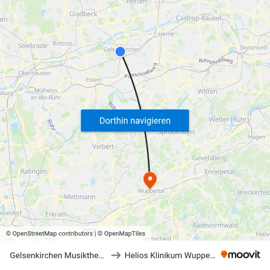 Gelsenkirchen Musiktheater to Helios Klinikum Wuppertal map