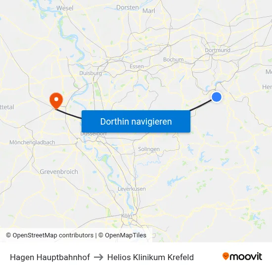 Hagen Hauptbahnhof to Helios Klinikum Krefeld map