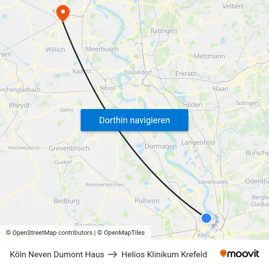 Köln Neven Dumont Haus to Helios Klinikum Krefeld map