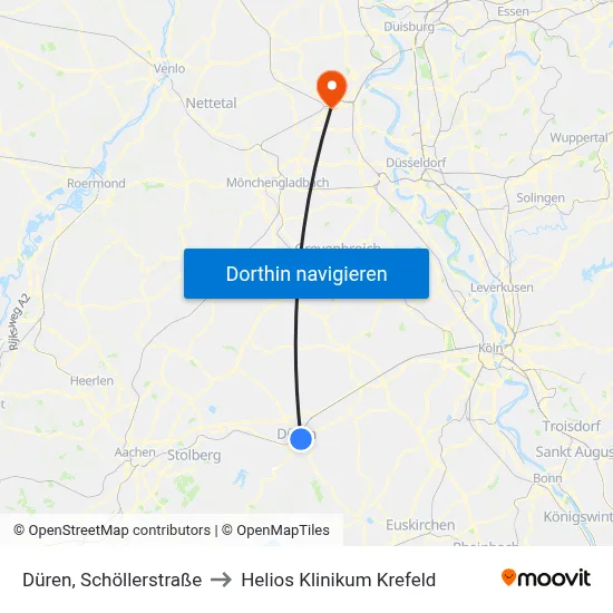 Düren, Schöllerstraße to Helios Klinikum Krefeld map