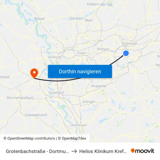 Grotenbachstraße - Dortmund to Helios Klinikum Krefeld map