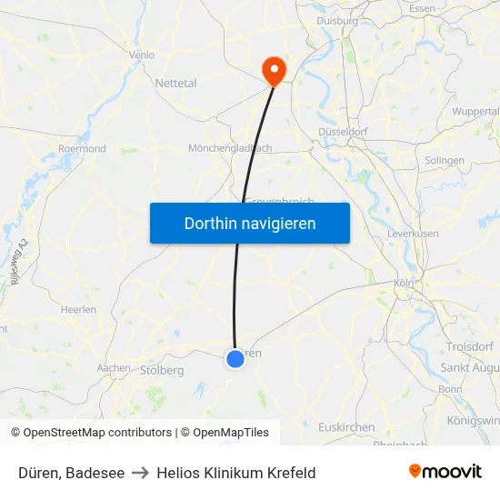 Düren, Badesee to Helios Klinikum Krefeld map
