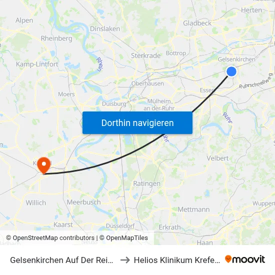 Gelsenkirchen Auf Der Reihe to Helios Klinikum Krefeld map