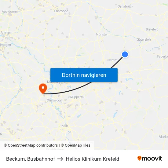 Beckum, Busbahnhof to Helios Klinikum Krefeld map