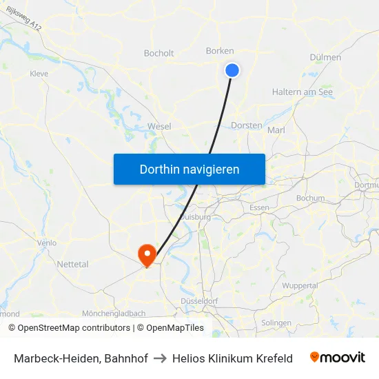 Marbeck-Heiden, Bahnhof to Helios Klinikum Krefeld map