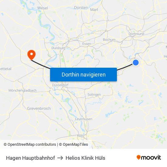 Hagen Hauptbahnhof to Helios Klinik Hüls map