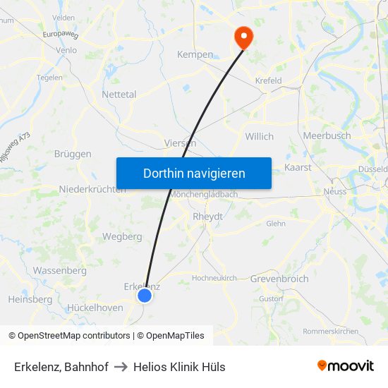 Erkelenz, Bahnhof to Helios Klinik Hüls map