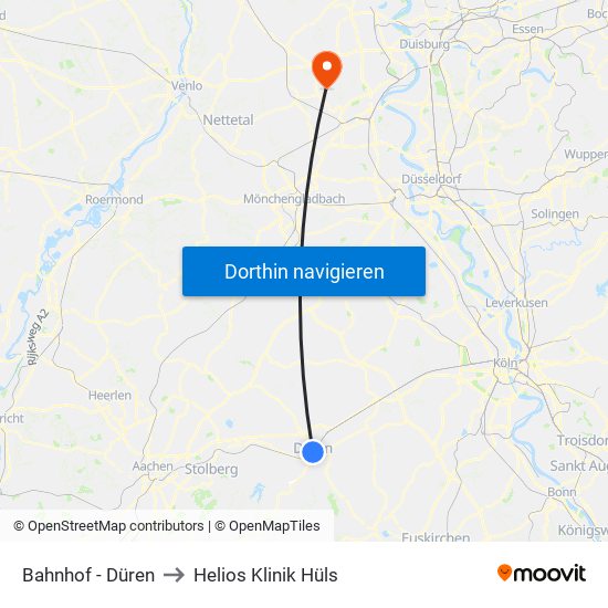 Bahnhof - Düren to Helios Klinik Hüls map