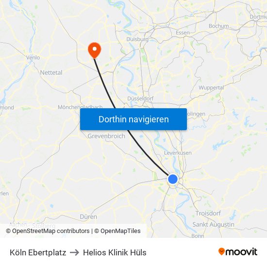 Köln Ebertplatz to Helios Klinik Hüls map