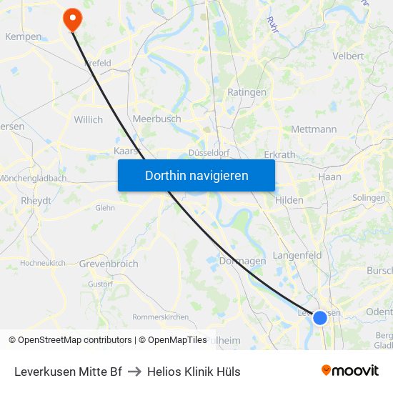 Leverkusen Mitte Bf to Helios Klinik Hüls map