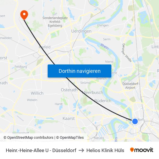 Heinr.-Heine-Allee U - Düsseldorf to Helios Klinik Hüls map