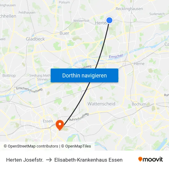 Herten Josefstr. to Elisabeth-Krankenhaus Essen map