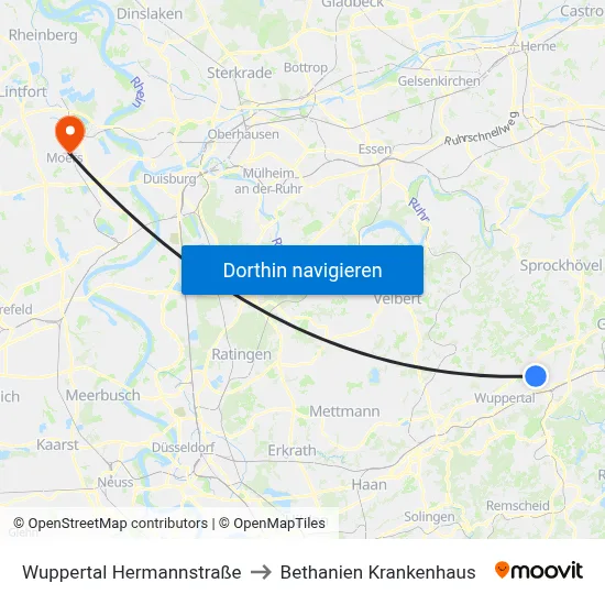 Wuppertal Hermannstraße to Bethanien Krankenhaus map