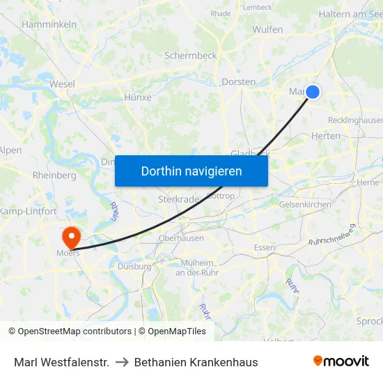 Marl Westfalenstr. to Bethanien Krankenhaus map