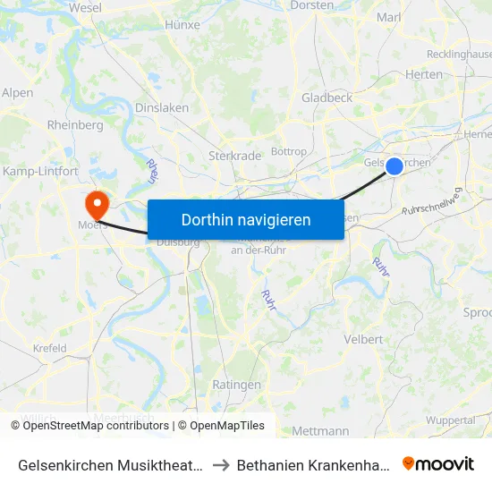 Gelsenkirchen Musiktheater to Bethanien Krankenhaus map