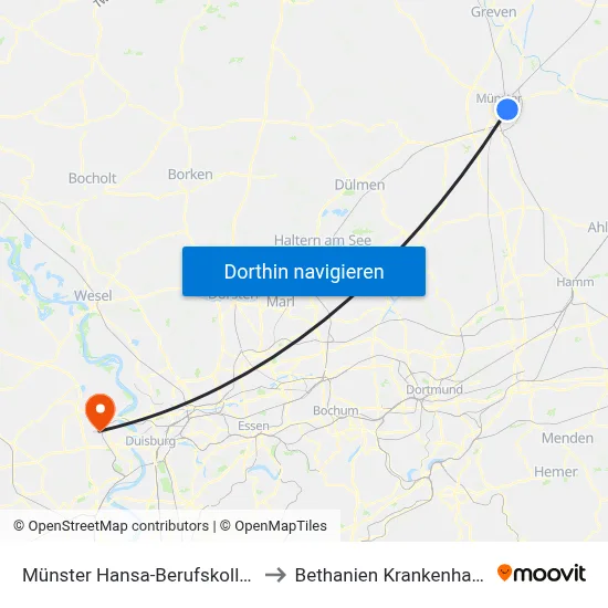 Münster Hansa-Berufskolleg to Bethanien Krankenhaus map