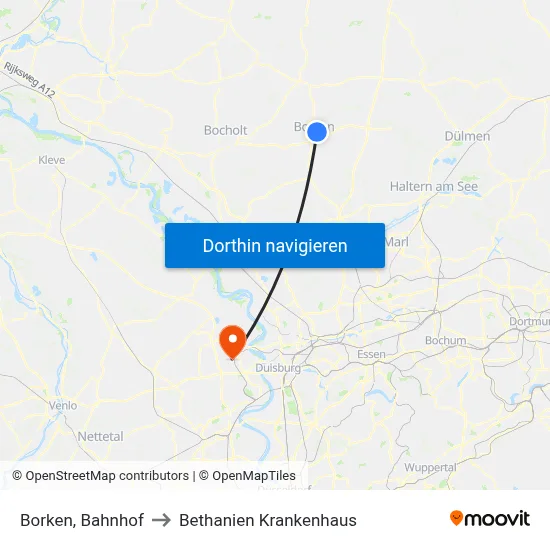 Borken, Bahnhof to Bethanien Krankenhaus map