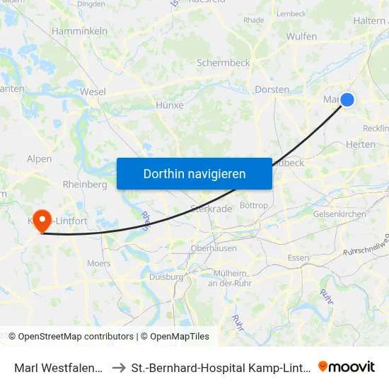 Marl Westfalenstr. to St.-Bernhard-Hospital Kamp-Lintfort map