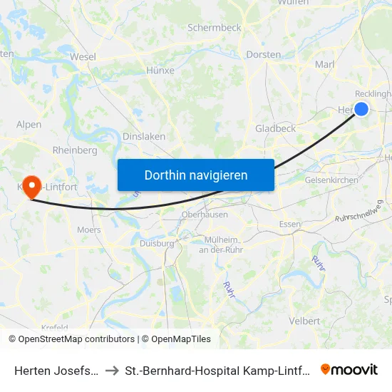 Herten Josefstr. to St.-Bernhard-Hospital Kamp-Lintfort map