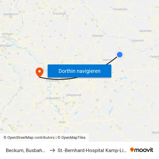 Beckum, Busbahnhof to St.-Bernhard-Hospital Kamp-Lintfort map
