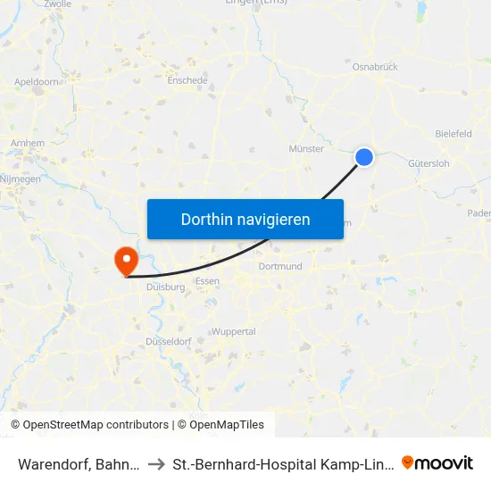 Warendorf, Bahnhof to St.-Bernhard-Hospital Kamp-Lintfort map