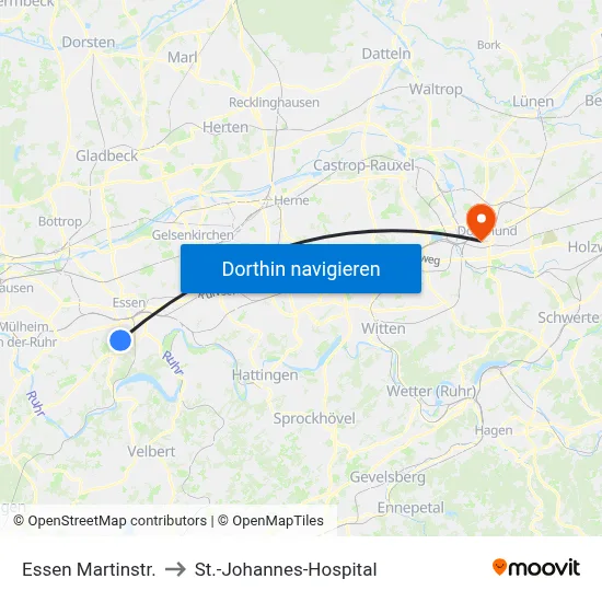 Essen Martinstr. to St.-Johannes-Hospital map