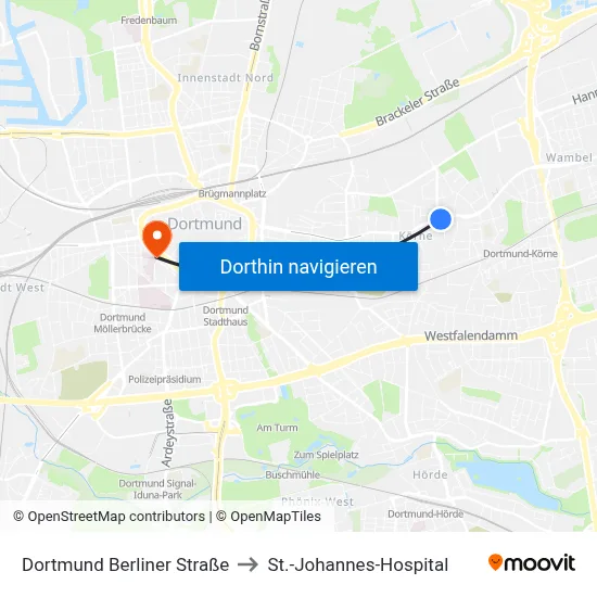 Dortmund Berliner Straße to St.-Johannes-Hospital map