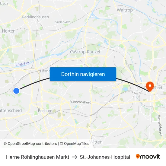Herne Röhlinghausen Markt to St.-Johannes-Hospital map