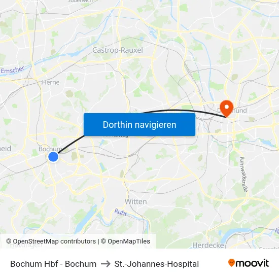 Bochum Hbf - Bochum to St.-Johannes-Hospital map