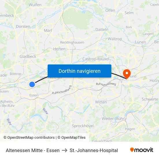Altenessen Mitte - Essen to St.-Johannes-Hospital map