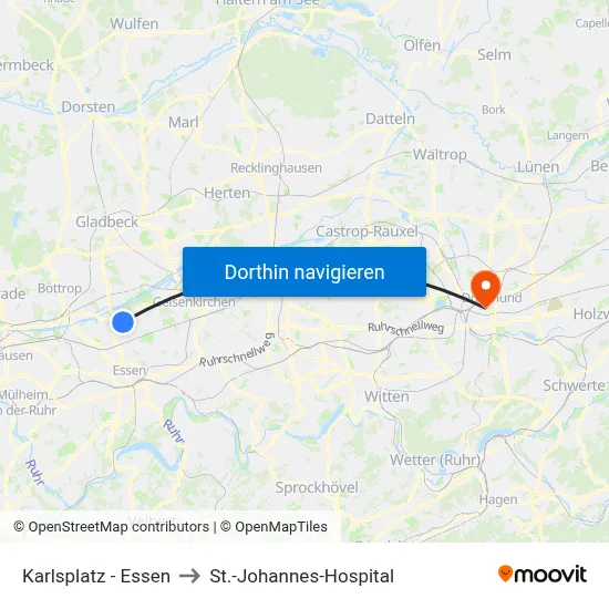 Karlsplatz - Essen to St.-Johannes-Hospital map