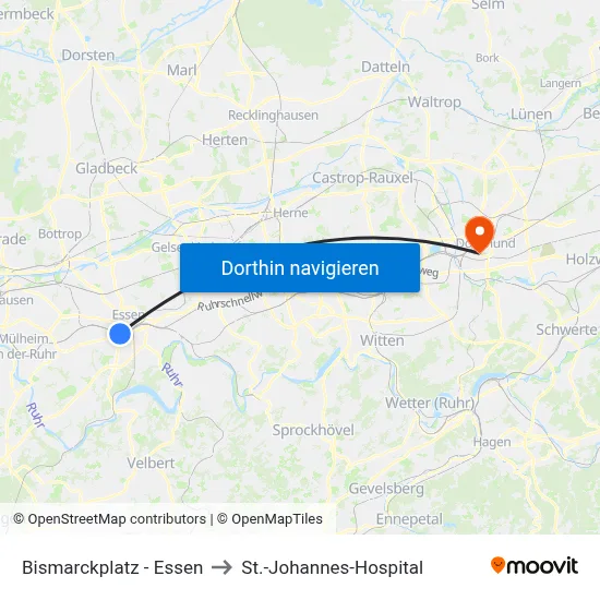 Bismarckplatz - Essen to St.-Johannes-Hospital map