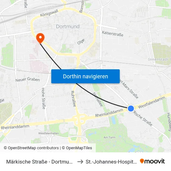 Märkische Straße - Dortmund to St.-Johannes-Hospital map