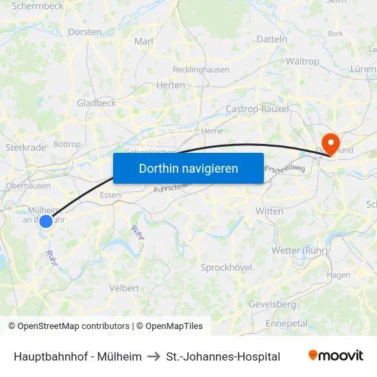 Hauptbahnhof - Mülheim to St.-Johannes-Hospital map