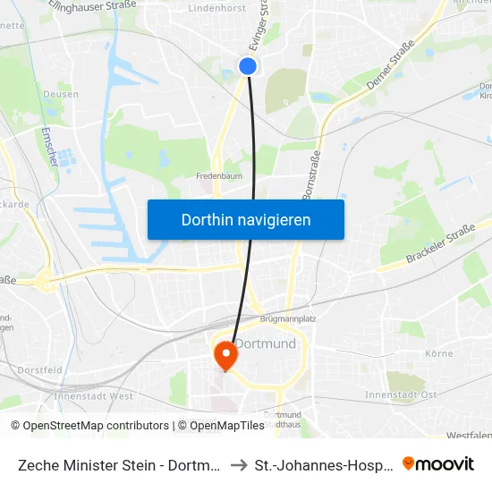 Zeche Minister Stein - Dortmund to St.-Johannes-Hospital map