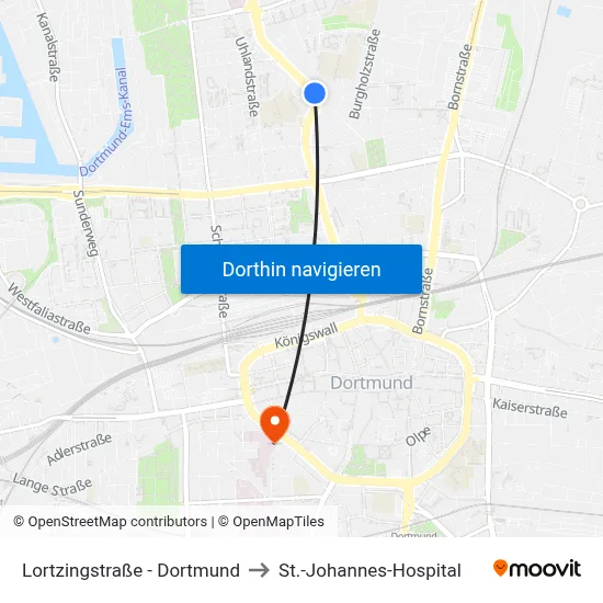 Lortzingstraße - Dortmund to St.-Johannes-Hospital map