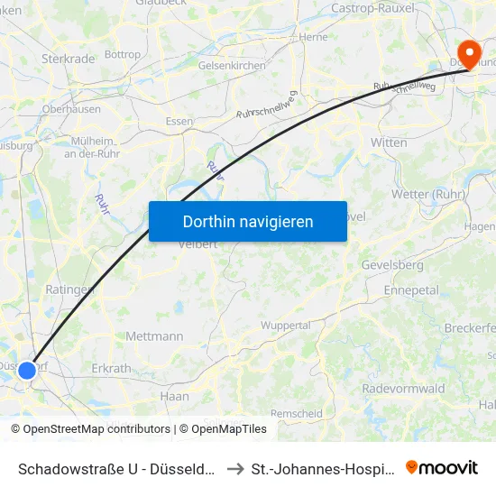 Schadowstraße U - Düsseldorf to St.-Johannes-Hospital map